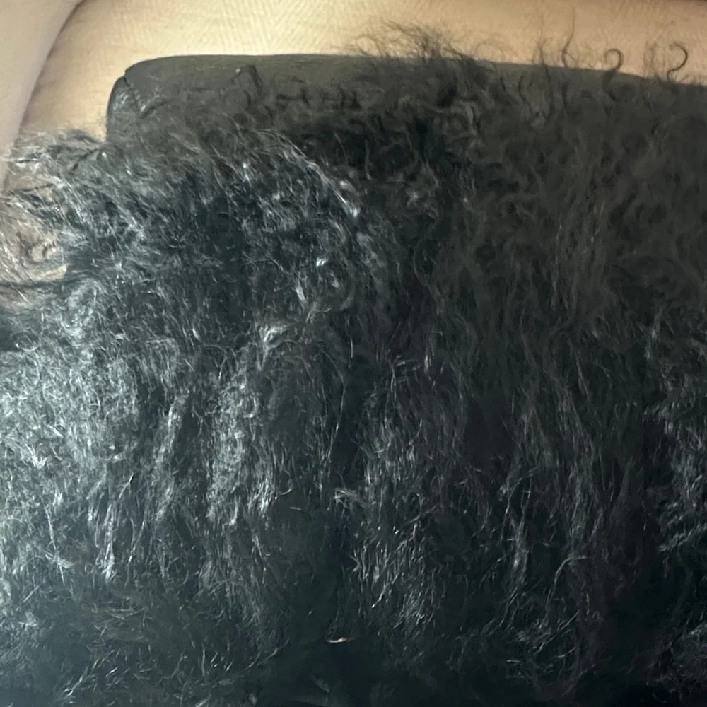 Aqua Madonna Elegant Black Satchel with Plush Fur Trim